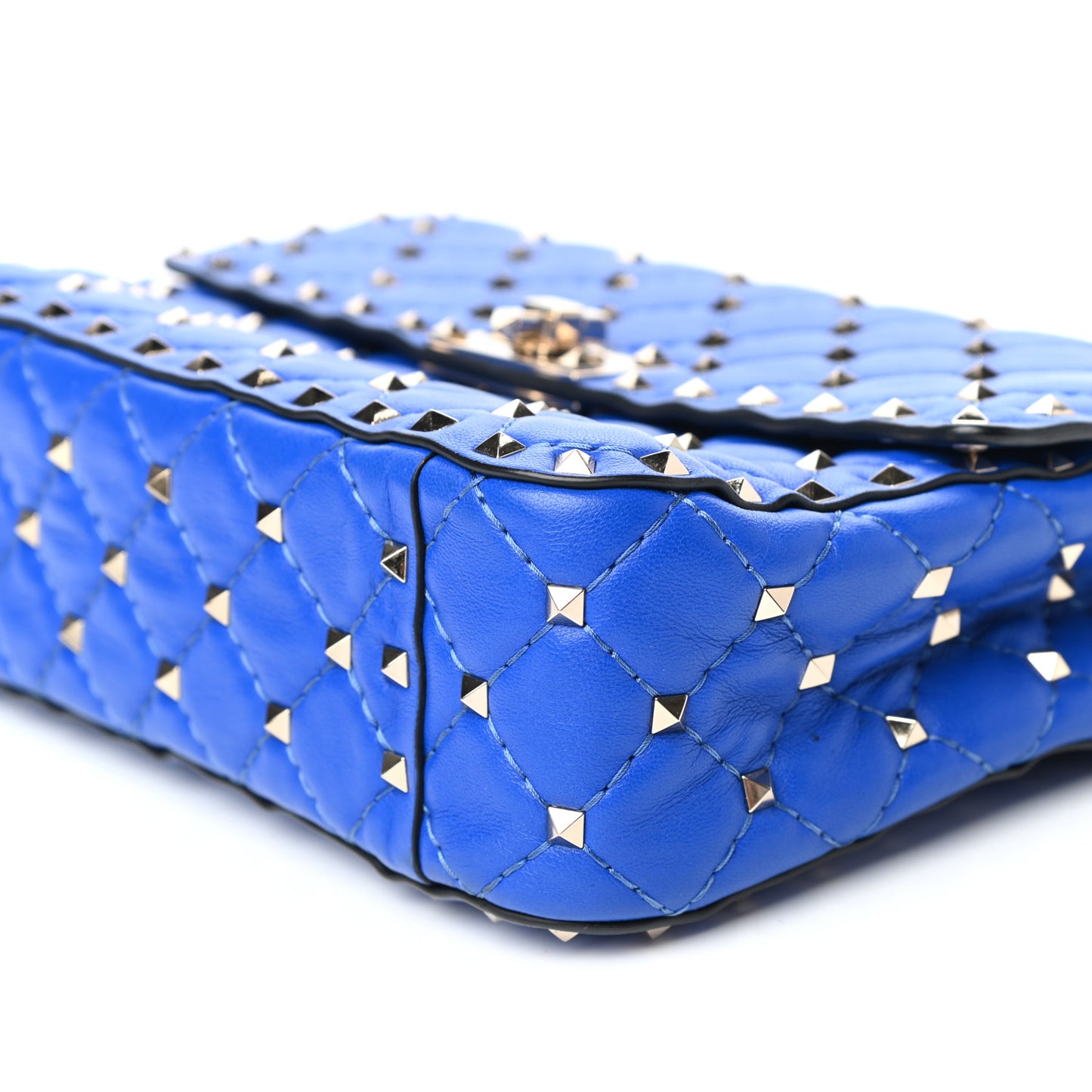 Nappa Medium Rockstud Spike Shoulder Bag Acid Blue