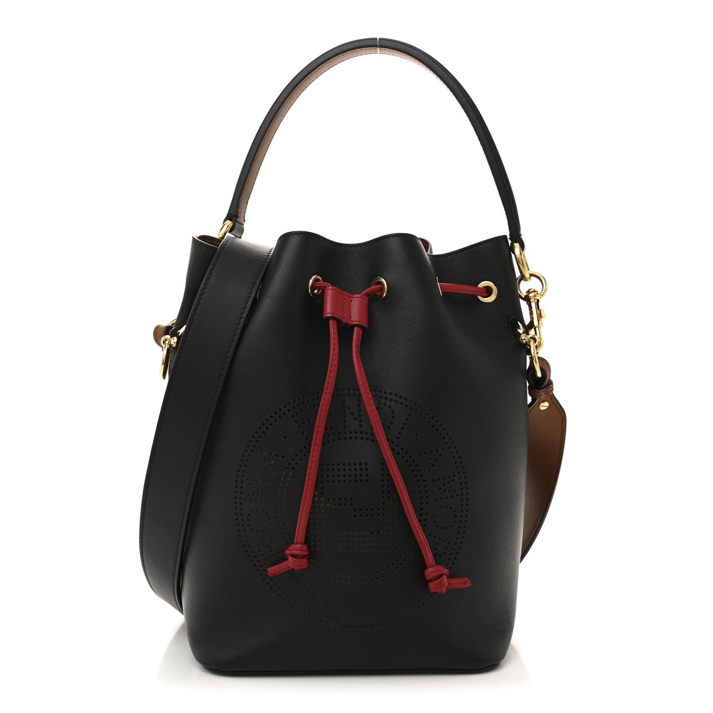 Vitello Grace F is Fendi Stamp Patch Perforated Small Mon Tresor Bucket Bag Black