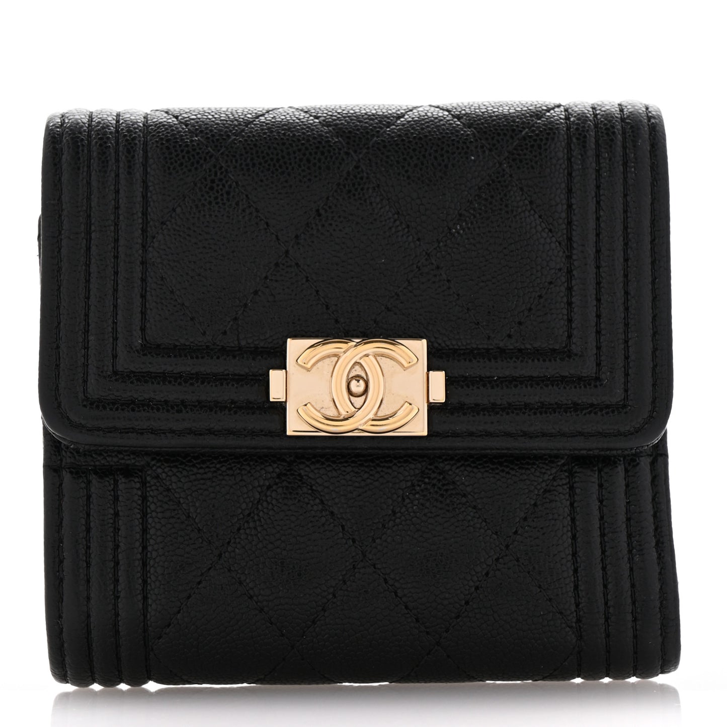 Caviar Quilted Compact Boy Wallet Black