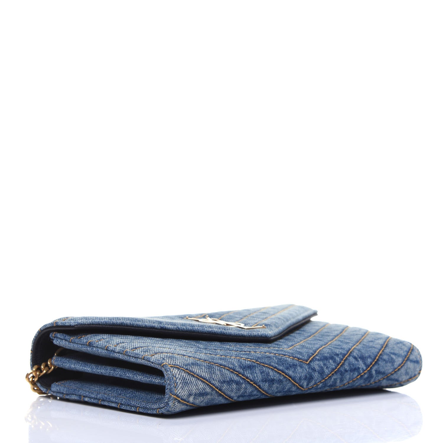Saint Laurent Denim Matelasse Chevron Monogram Chain Wallet Blue Jeans 4 of 12
