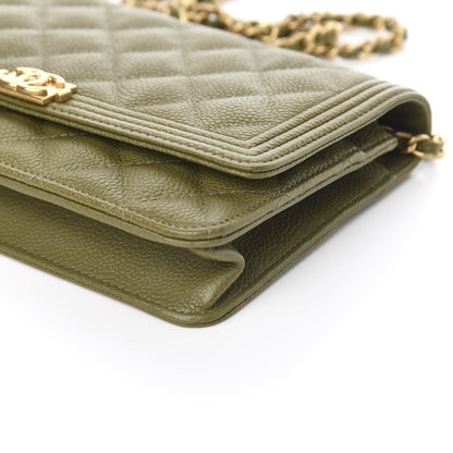 Chanel Caviar Quilted Boy Wallet On Chain WOC Khaki 10 of 11