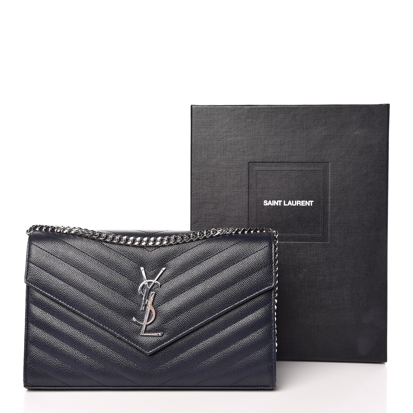 Grain De Poudre Matelasse Chevron Monogram Chain Wallet Deep Marine