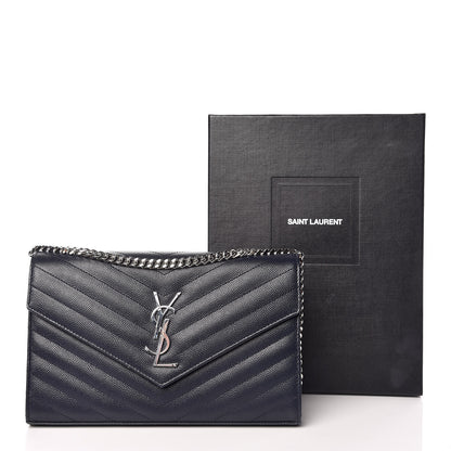 Saint Laurent Grain De Poudre Matelasse Chevron Monogram Chain Wallet Deep Marine 12 of 12
