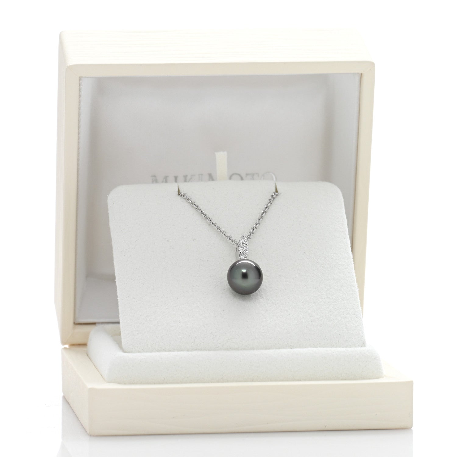 Mikimoto 18K White Gold Diamond Black South Sea Pearl 9.5mm Pendant Necklace 6 of 6