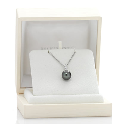Mikimoto 18K White Gold Diamond Black South Sea Pearl 9.5mm Pendant Necklace 6 of 6