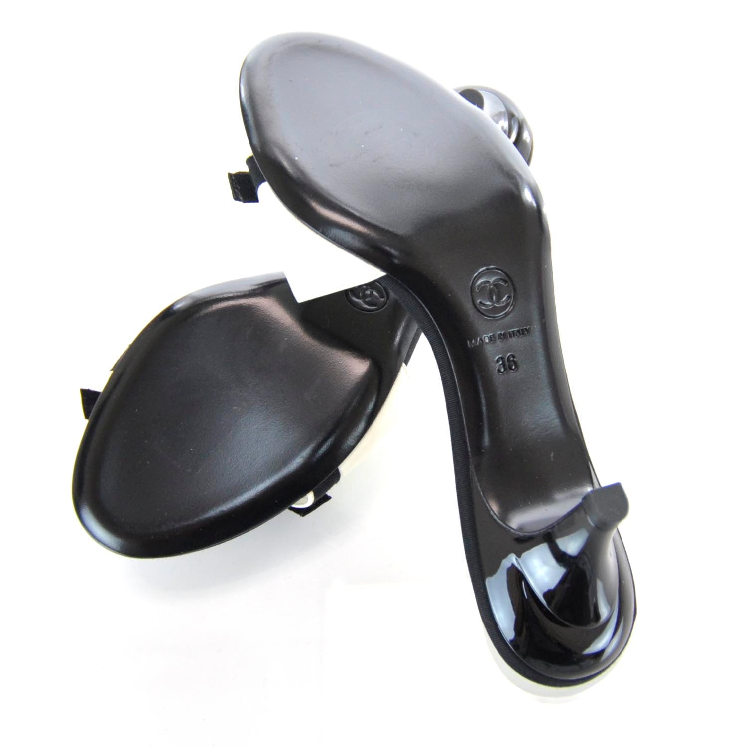 Chanel Leather CC Bow Mules 36 Black and White 4 of 8
