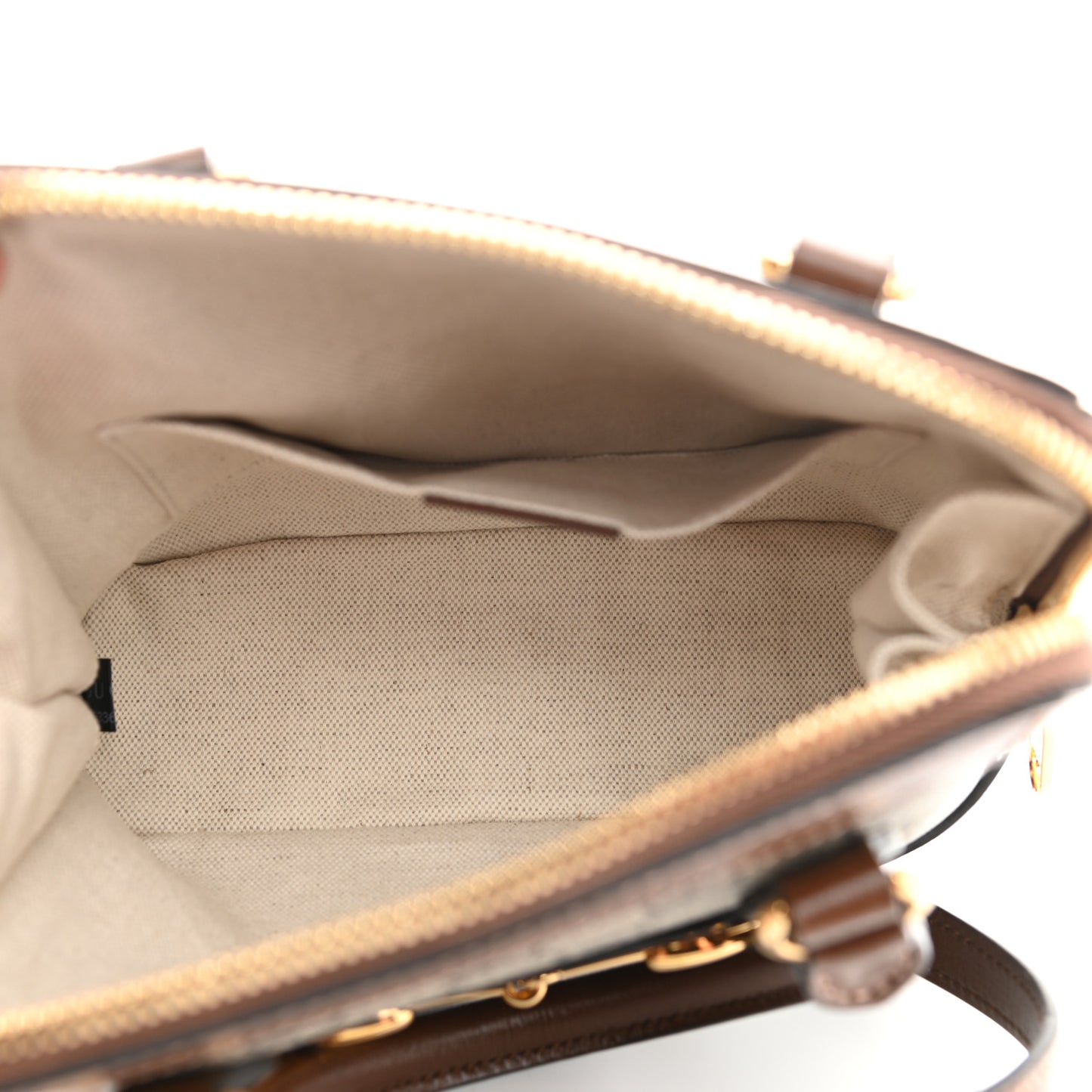 GG Supreme Monogram Azalea Calfskin Mini Horsebit 1955 Top Handle Bag Beige Ebony Brown Sugar