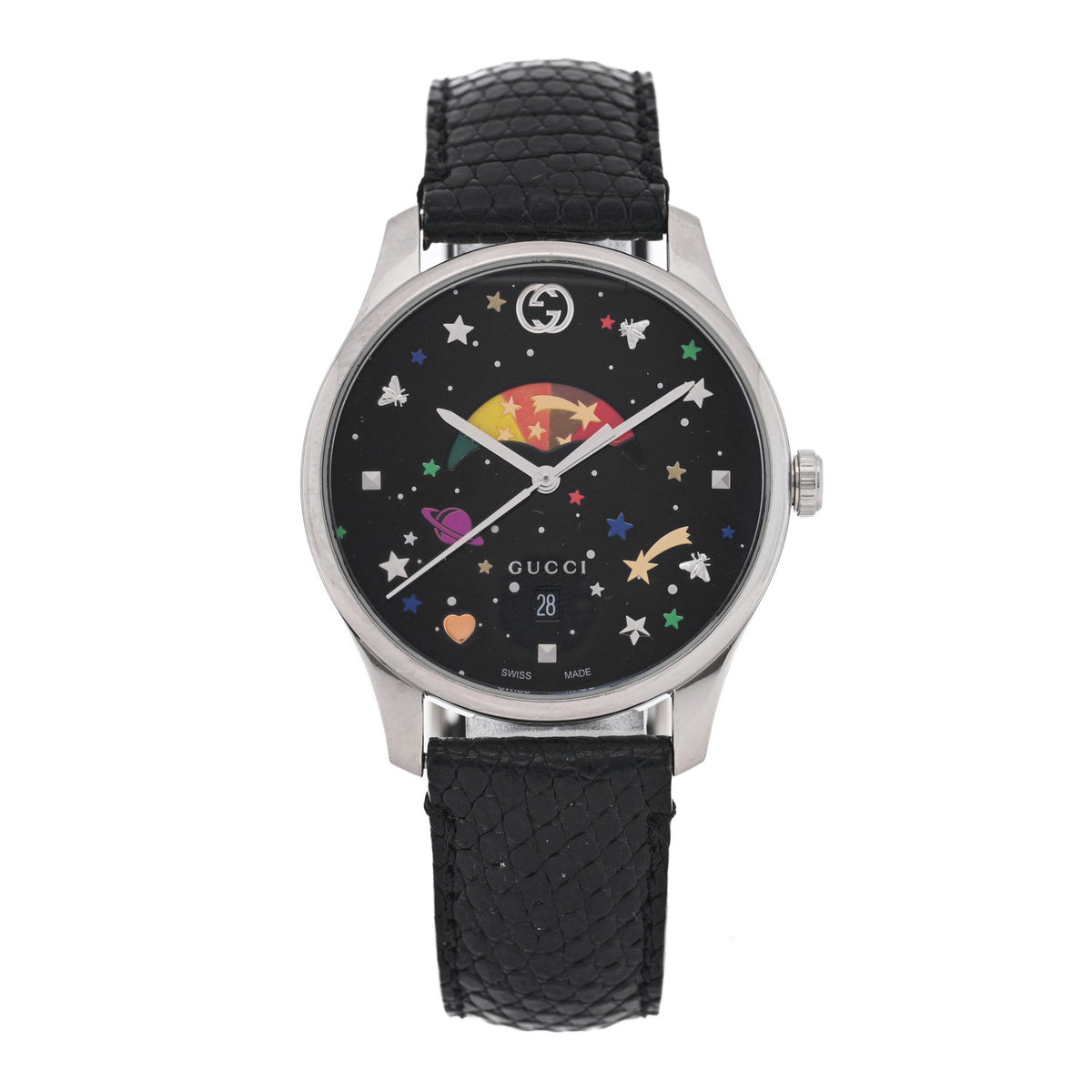 Stainless Steel Lizard 36mm G-Timeless Moonphase Star Planet Quartz Watch Black
