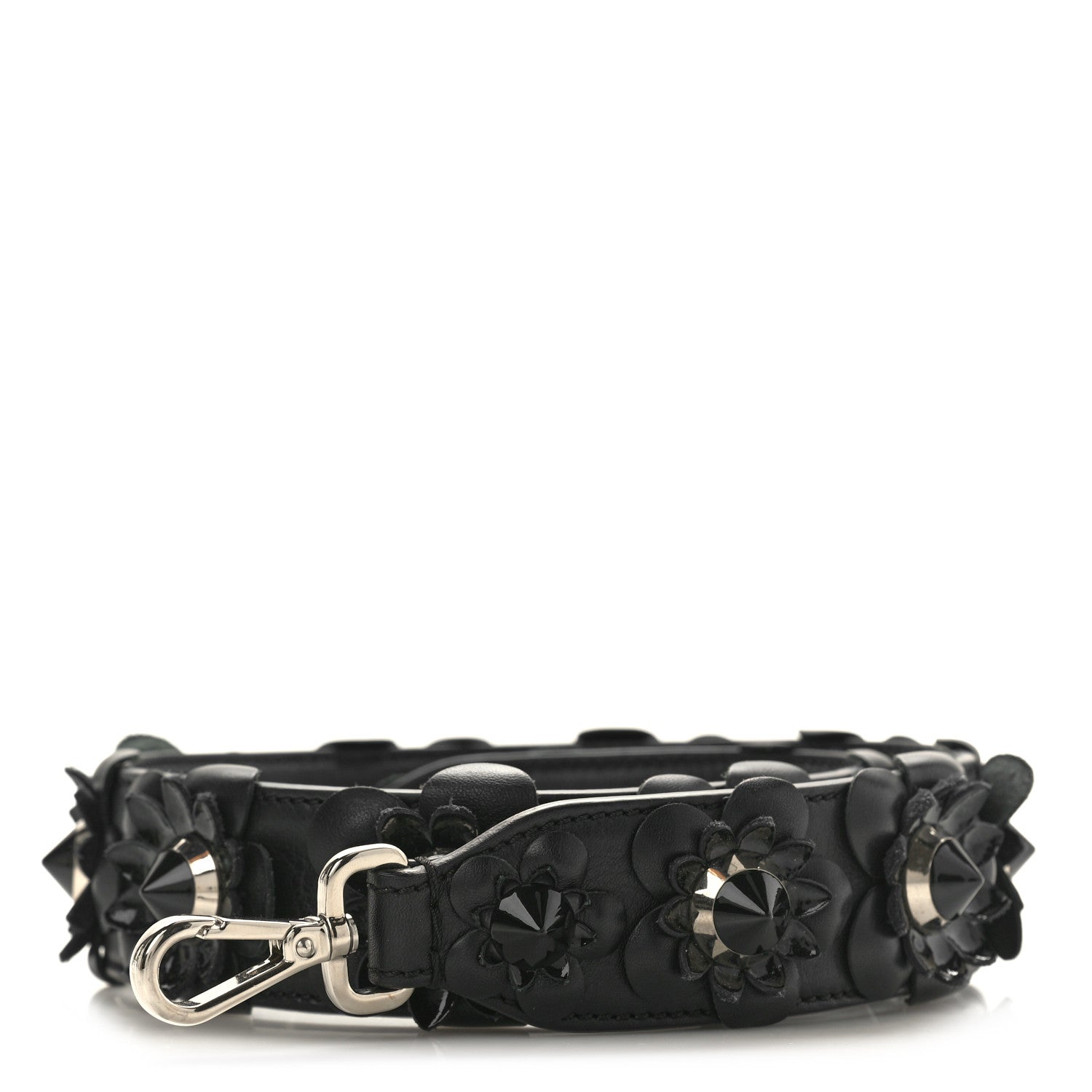 Fendi Vitello Dolce Nappa Patent Flowerland Studded Strap You Black 1 of 3