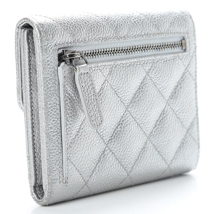 Chanel Metallic Caviar Quilted Compact Flap Wallet Silver 3 of 11