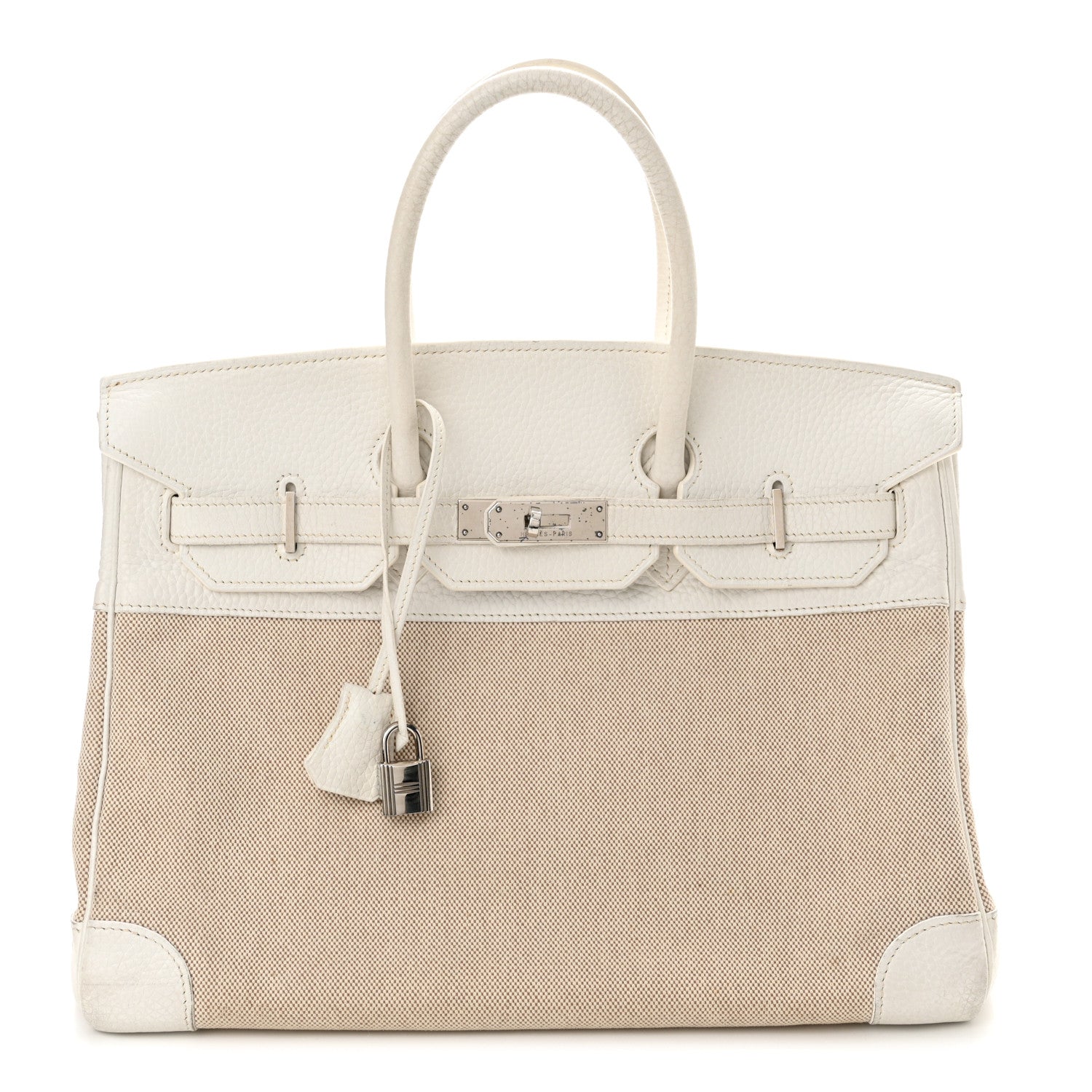 Hermes Toile Taurillon Clemence Birkin 35 White 1 of 33