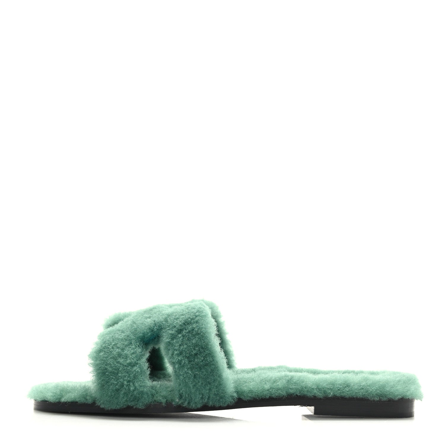 Hermes Woolskin Oran Sandals 37.5 Vert Anglais 1 of 7