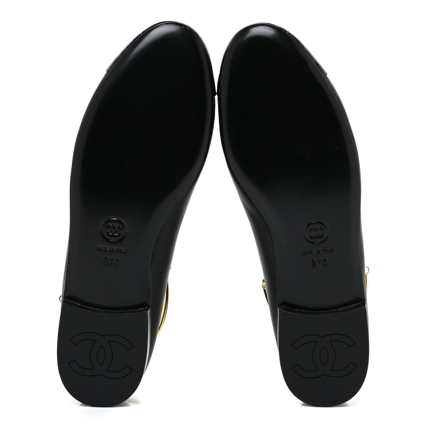 Lambskin Patent Calfskin Cap Toe Ankle Chain Ballerina Flats 37 Black