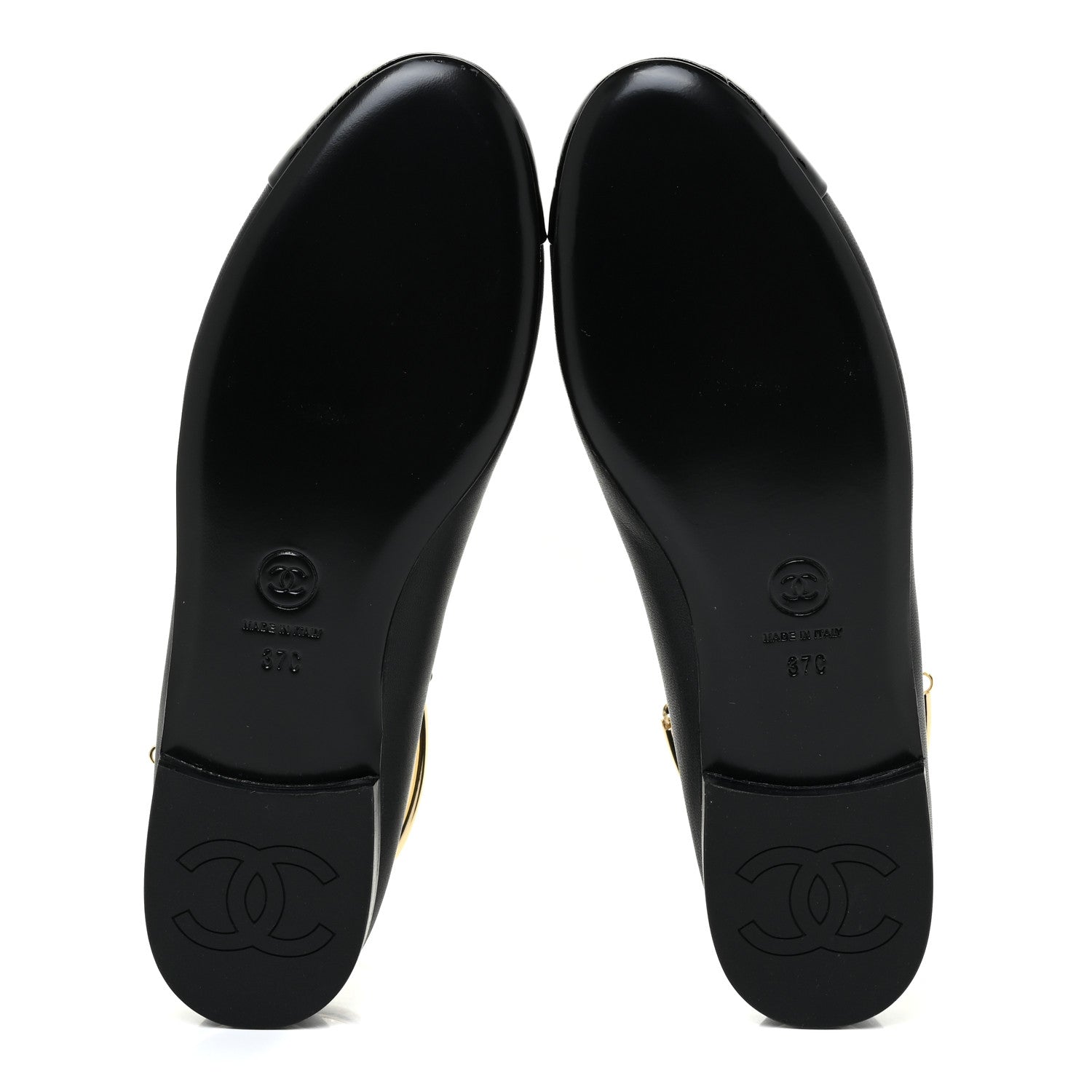 Chanel Lambskin Patent Calfskin Cap Toe Ankle Chain Ballerina Flats 37 Black 5 of 12