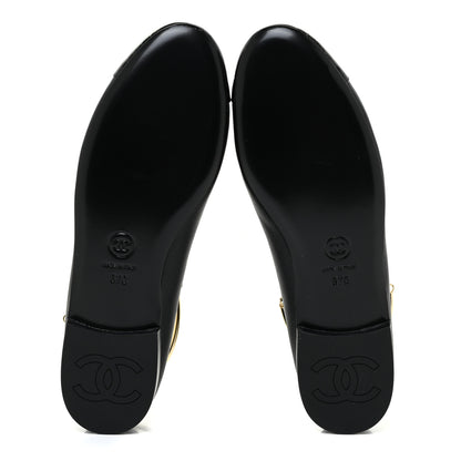 Chanel Lambskin Patent Calfskin Cap Toe Ankle Chain Ballerina Flats 37 Black 5 of 12