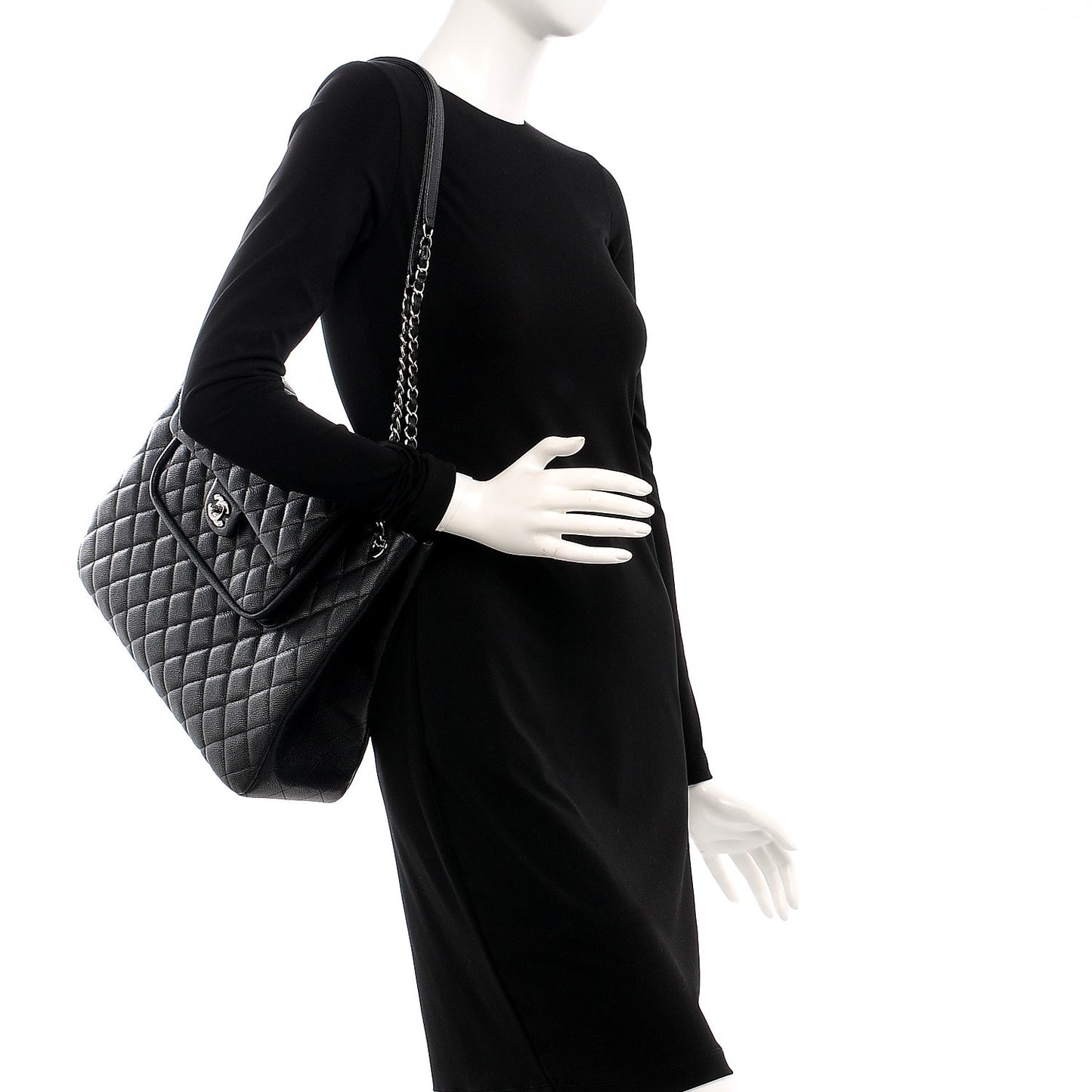 Caviar Quilted Flap Tote Black