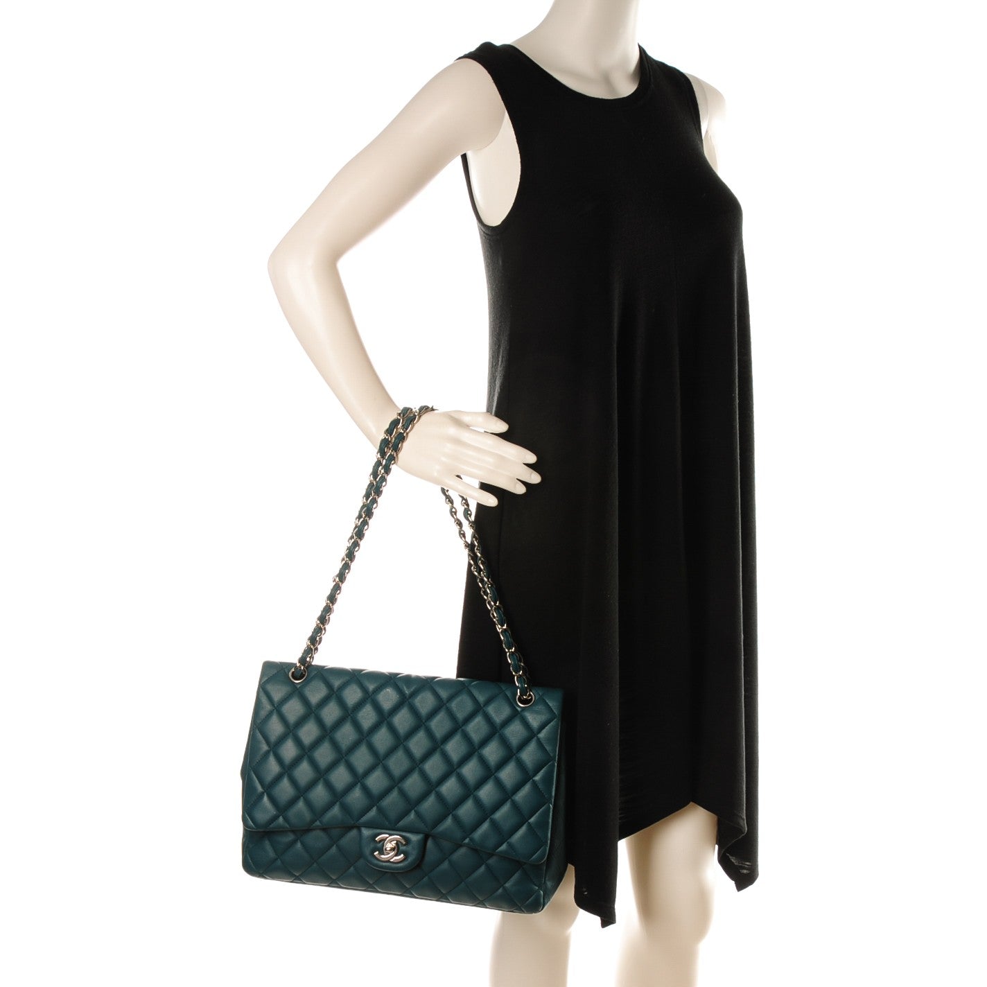 Chanel Lambskin Quilted Maxi Single Flap Turquoise 2 of 7