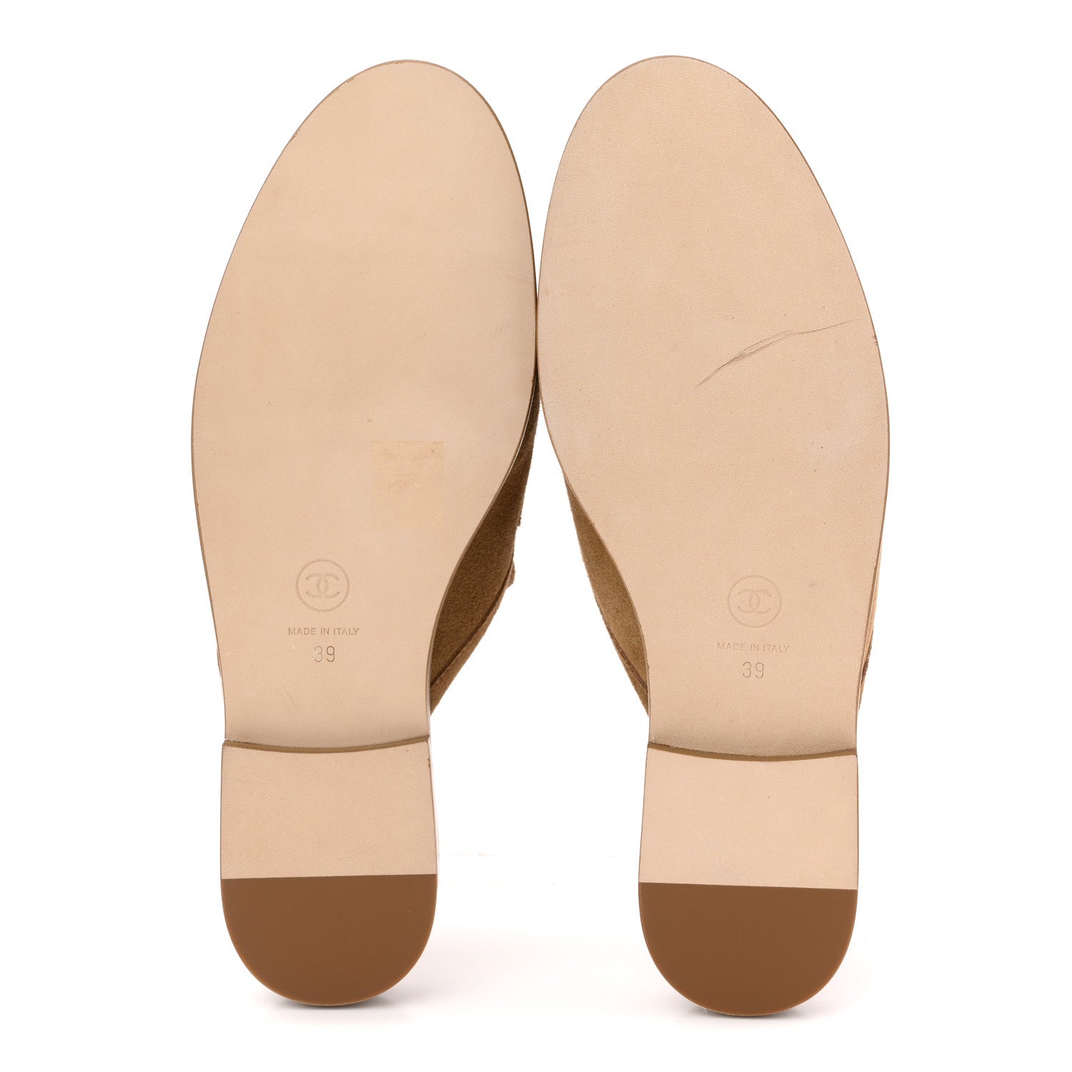 Chanel Suede Calfskin CC Mules 39 Dark Beige 1842149 – FASHIONPHILE