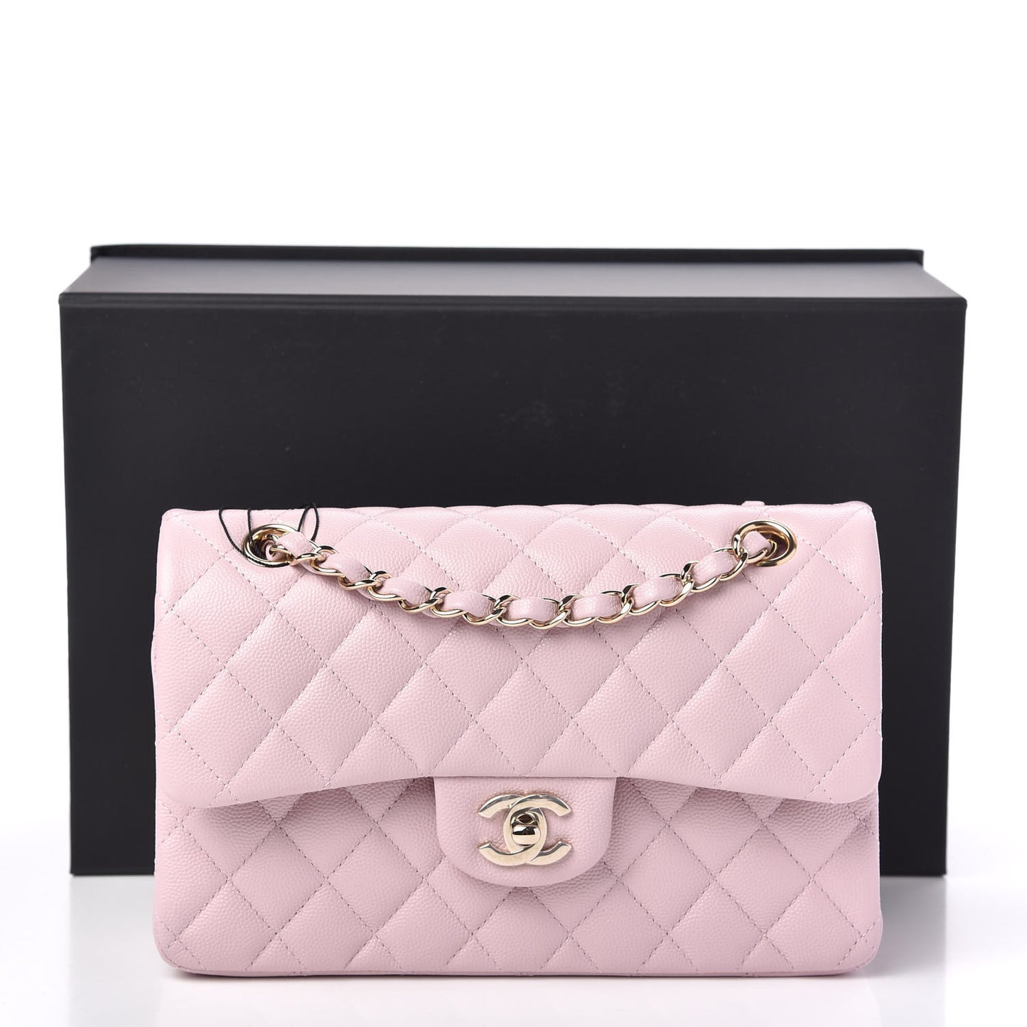 Caviar Quilted Small Double Flap Light Pink