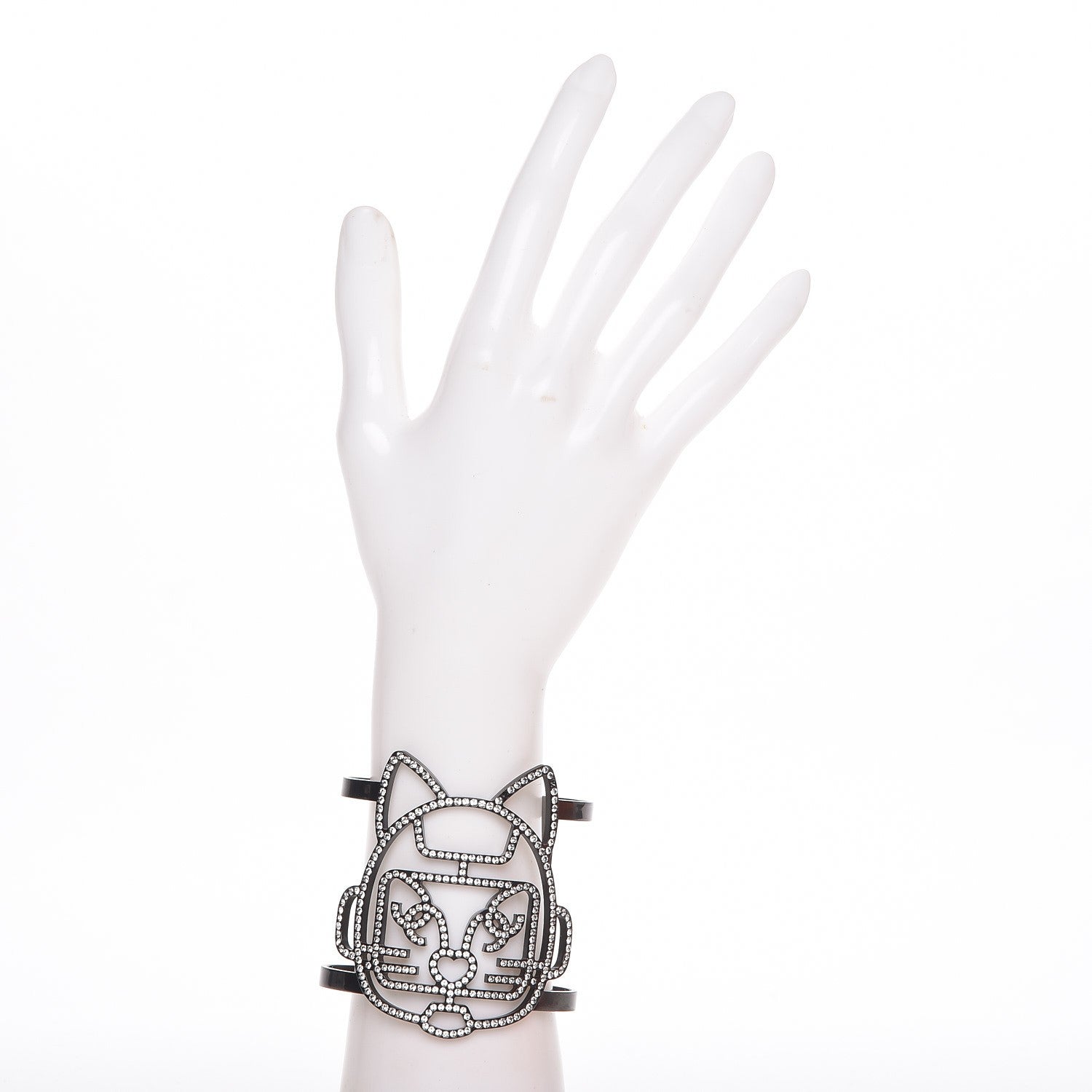 Chanel Strass Crystal CC Emoji Robot Cat Cuff 2 of 5