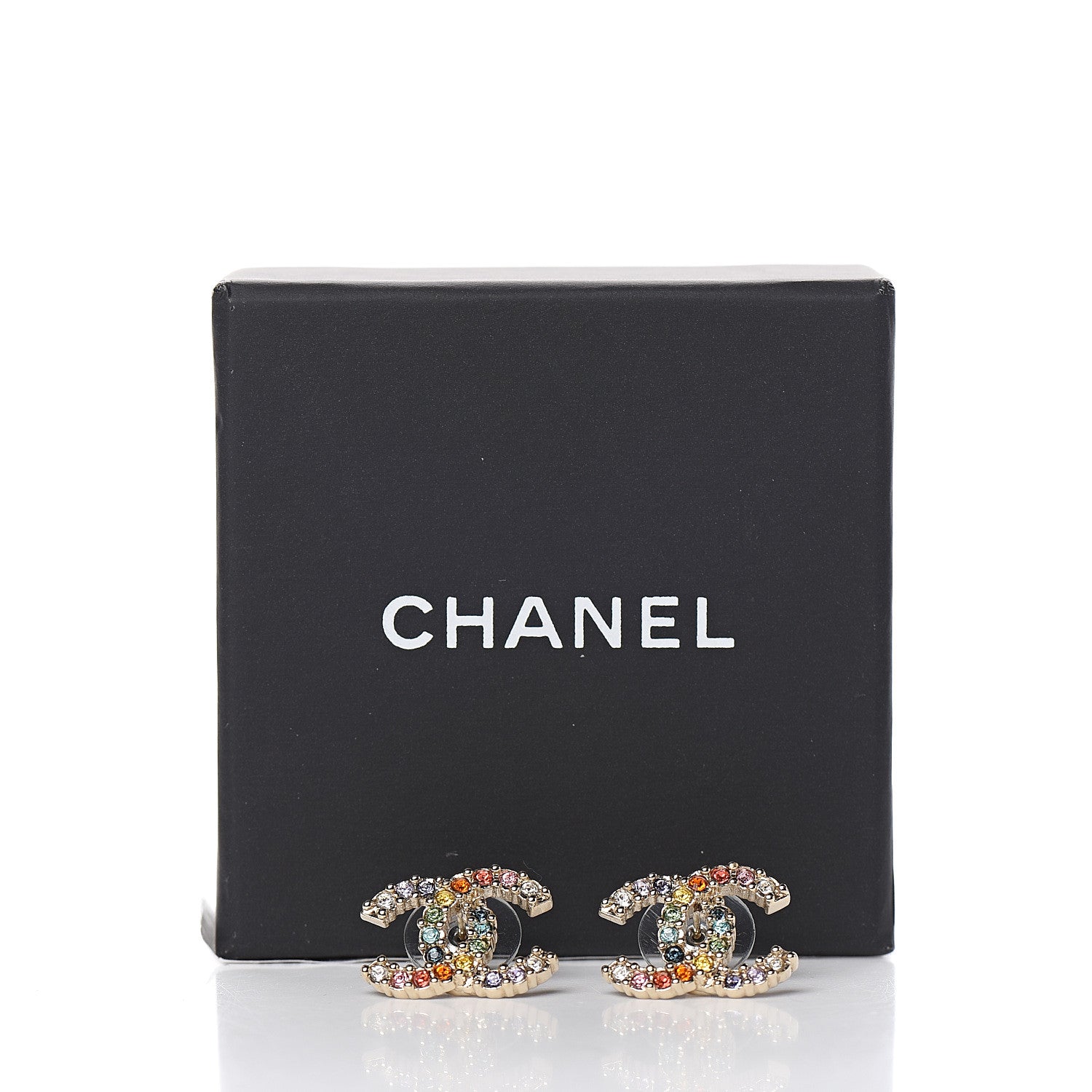 Chanel Crystal Over The Rainbow CC Earrings Gold Multicolor 5 of 5