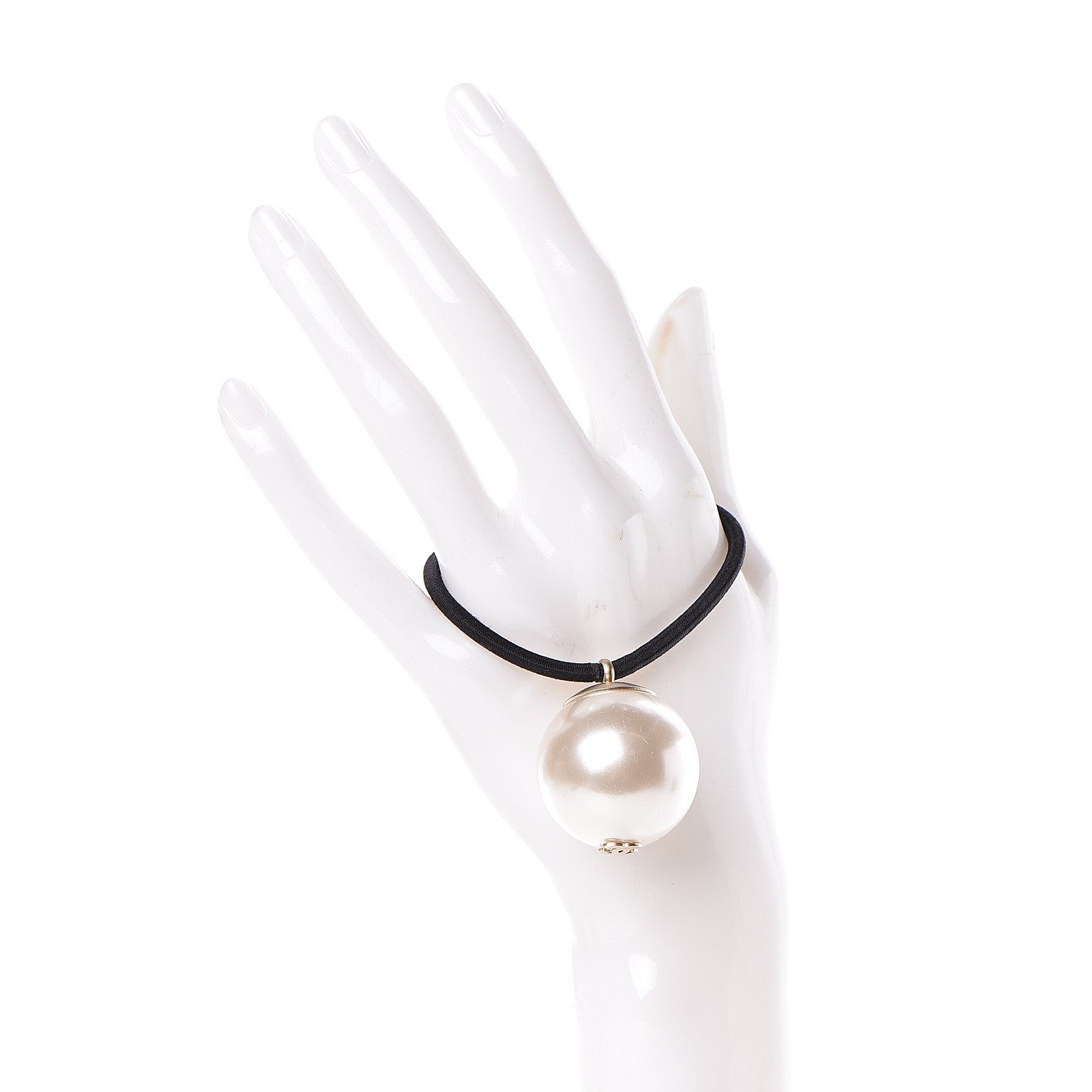 Chanel Pearl CC Hair Tie Black White 2 of 5