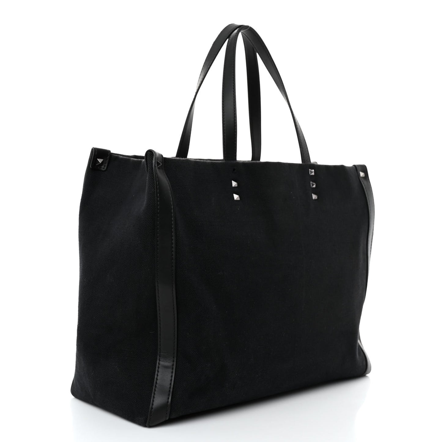Canvas Calfskin VLTN Print Small Rockstud Tote Black