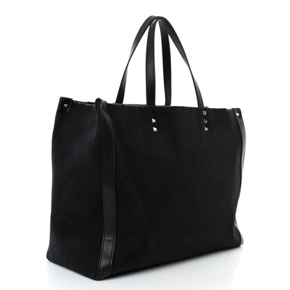 Valentino Garavani Canvas Calfskin VLTN Print Small Rockstud Tote Black 3 of 10