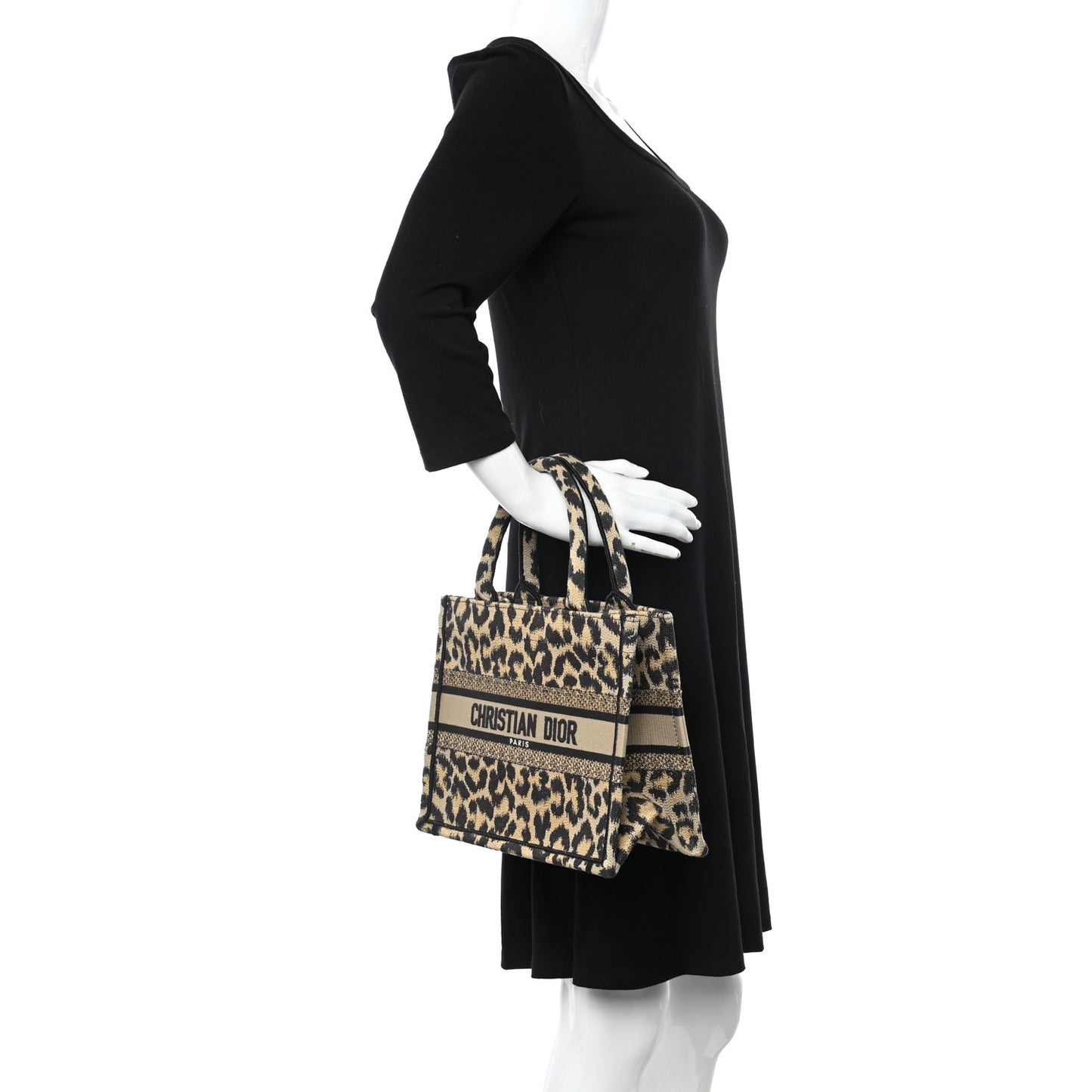 Canvas Mizza Embroidered Small Leopard Book Tote Beige