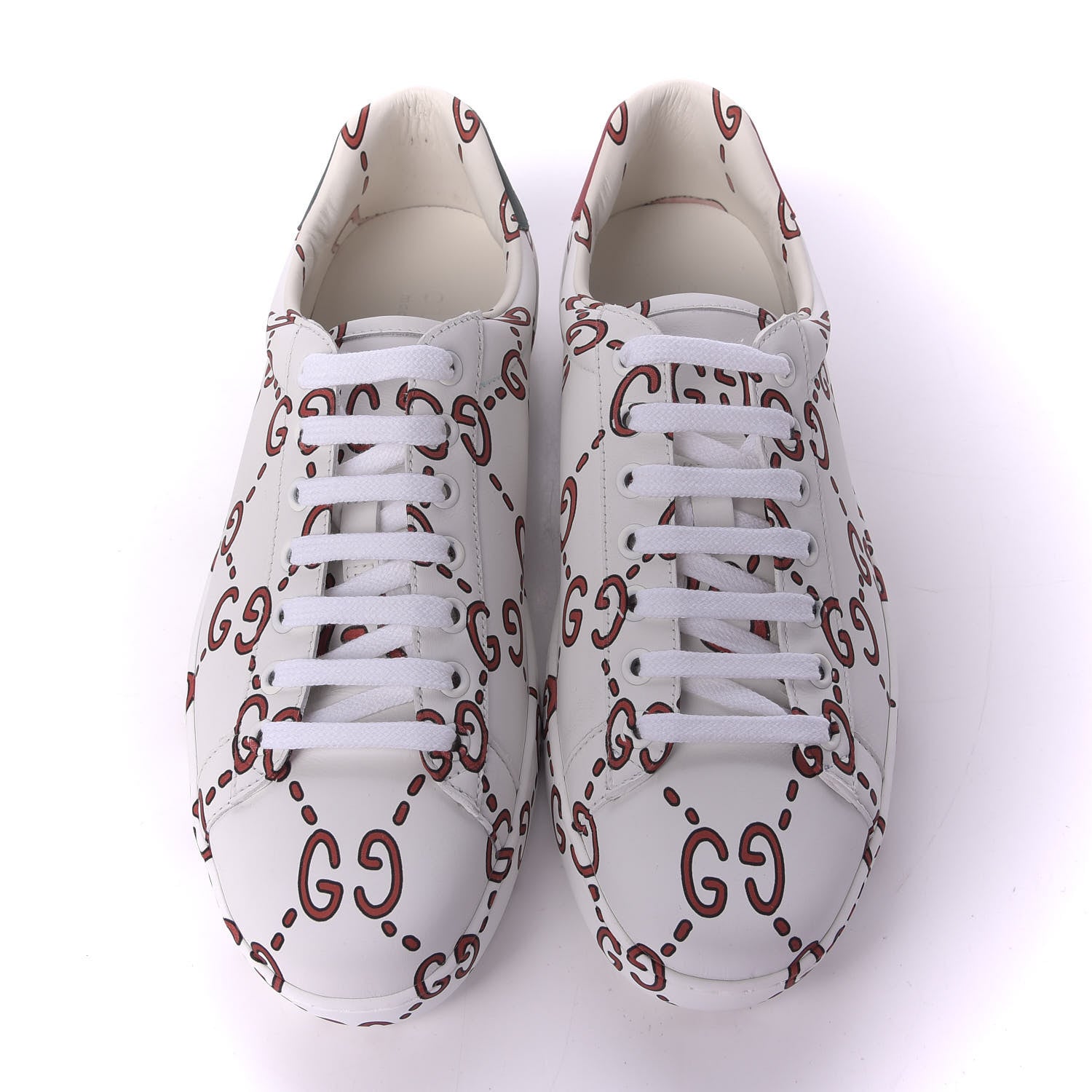 Gucci Calfskin GucciGhost Print Mens Ace Sneakers 8 White Hibiscus Red 5 of 11