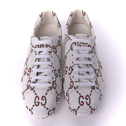 Gucci Calfskin GucciGhost Print Mens Ace Sneakers 8 White Hibiscus Red 5 of 11
