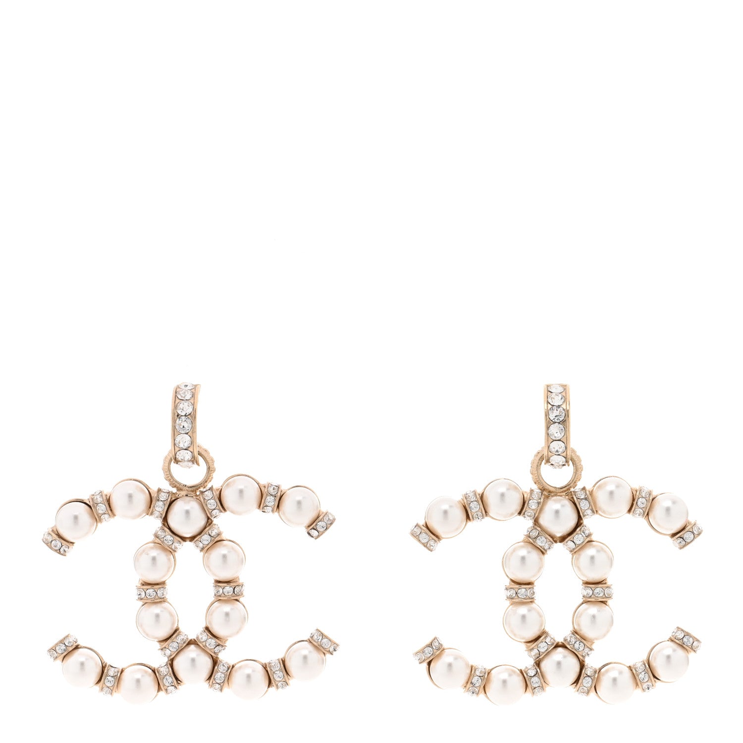 Chanel Pearl Crystal Nefertiti CC Drop Earrings Gold 1 of 4