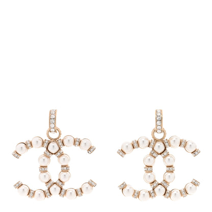 Chanel Pearl Crystal Nefertiti CC Drop Earrings Gold 1 of 4