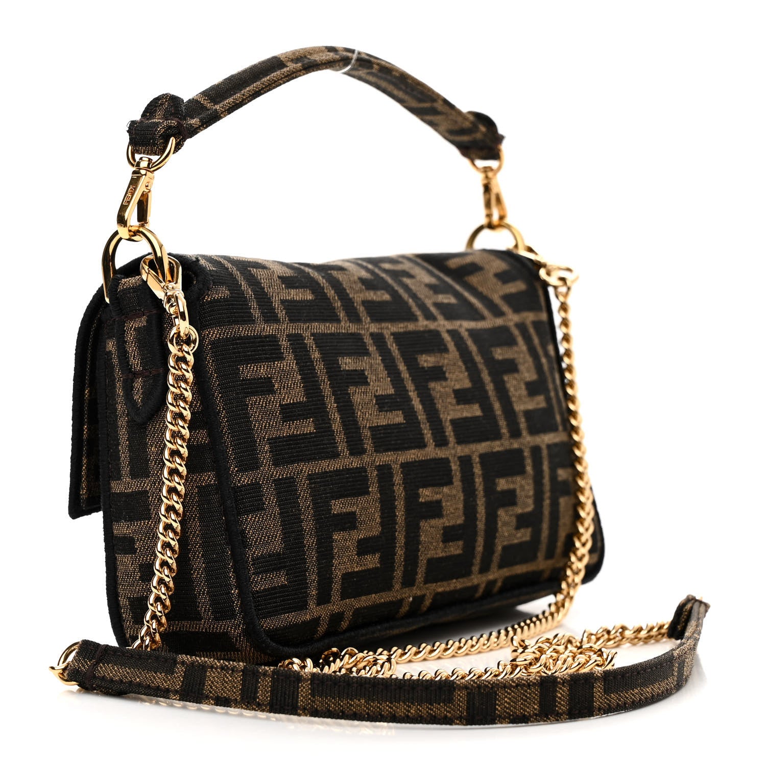 Fendi Fabric Jacquard FF 1974 Mini Baguette Tobacco Moro Black 3 of 13