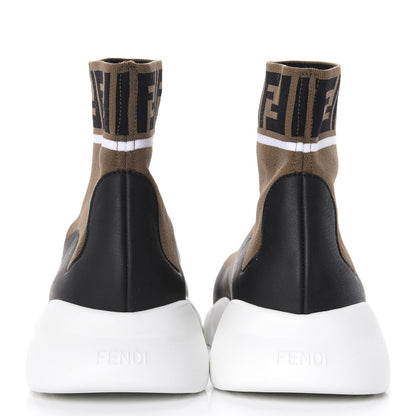 Fendi Stretch Knit Jacquard FF Reloaded Mens High Top Sock Sneakers 5 Tobacco Black 6 of 10