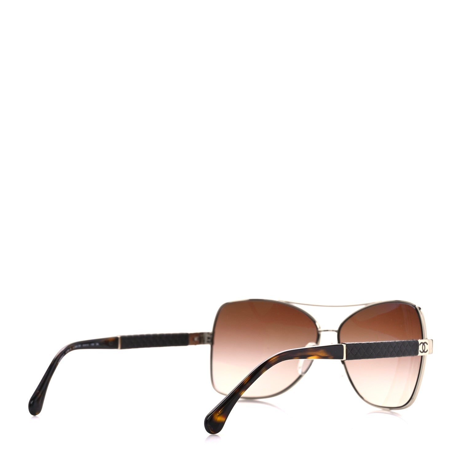 Chanel Lambskin Quilted Pilot Sunglasses 4196-Q Gold 4 of 8