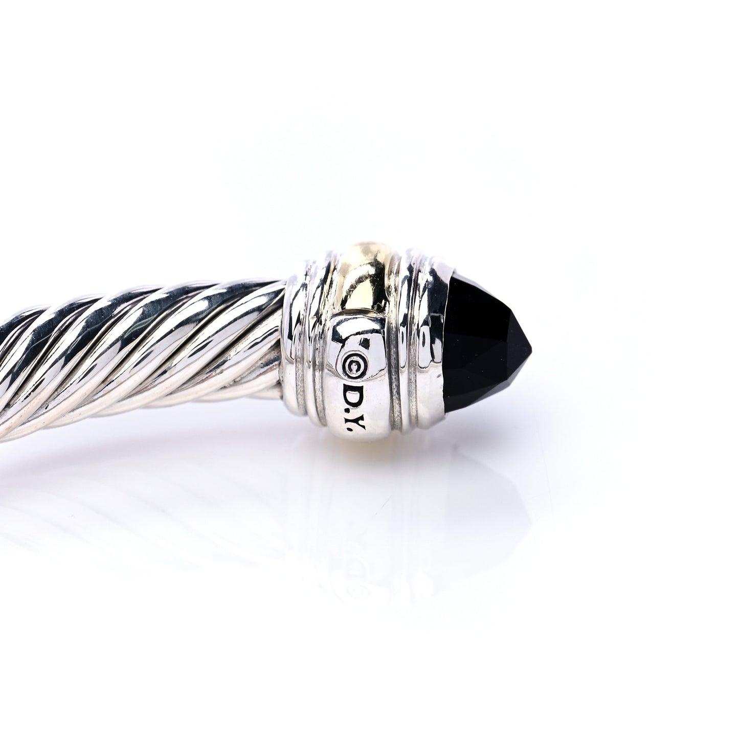 Sterling Silver 14K Yellow Gold Black Onyx 5mm Cable Classics Bracelet