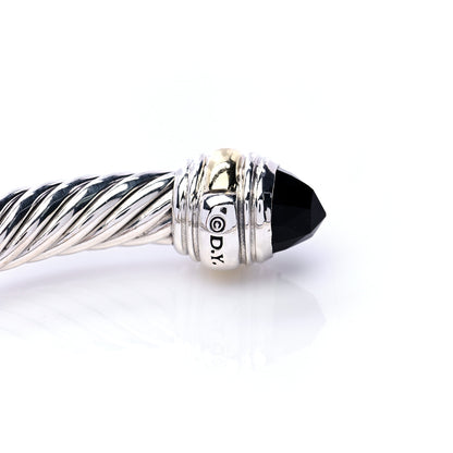David Yurman Sterling Silver 14K Yellow Gold Black Onyx 5mm Cable Classics Bracelet 4 of 6