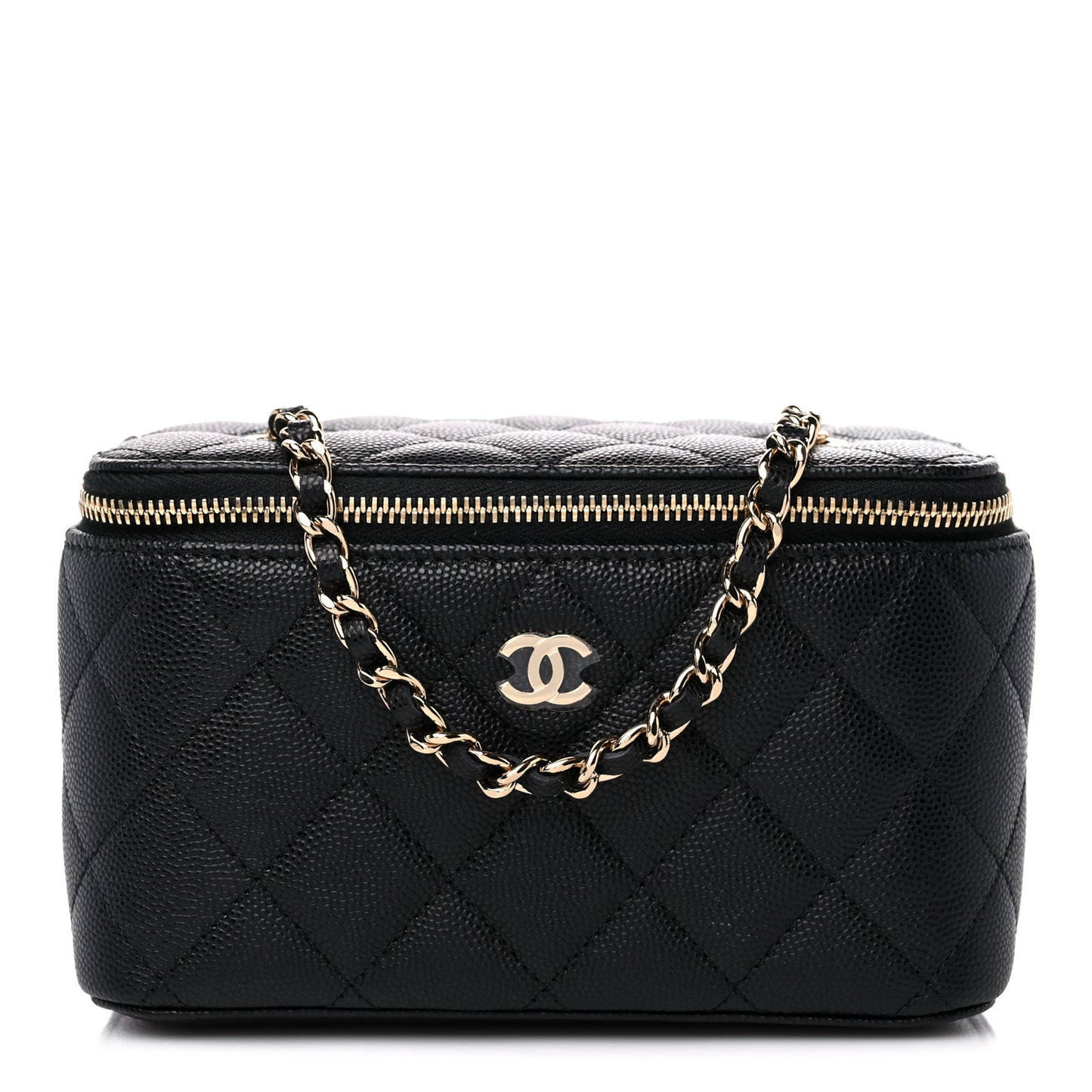 Caviar Quilted Small Vanity Case With Chain Black