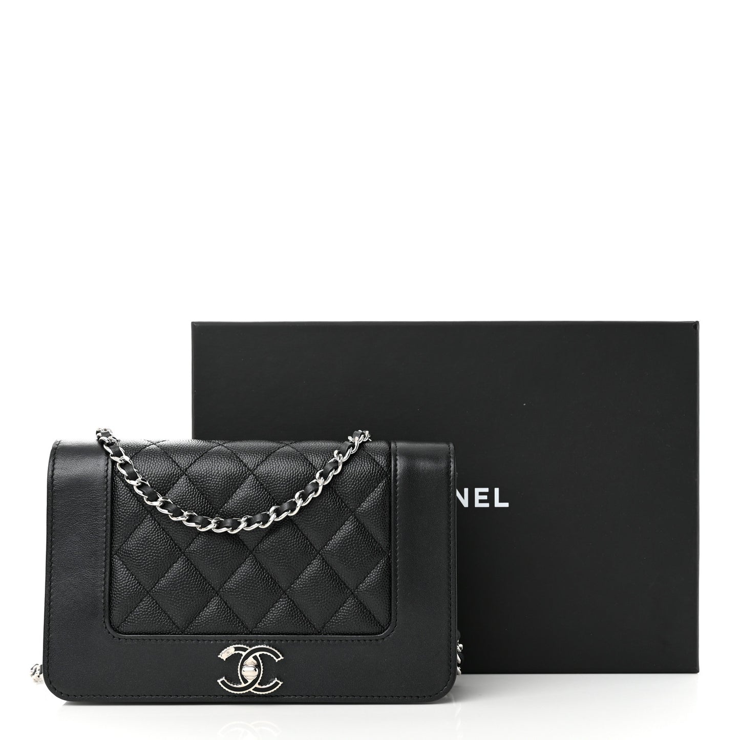 Caviar Quilted Vintage Mademoiselle Wallet On Chain WOC Black