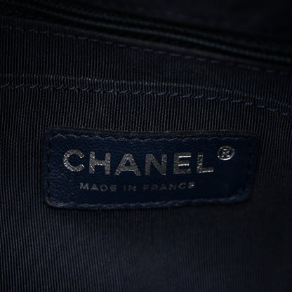 Chanel Deerskin Chevron Small CC Chain Bucket Bag Navy Blue 6 of 10