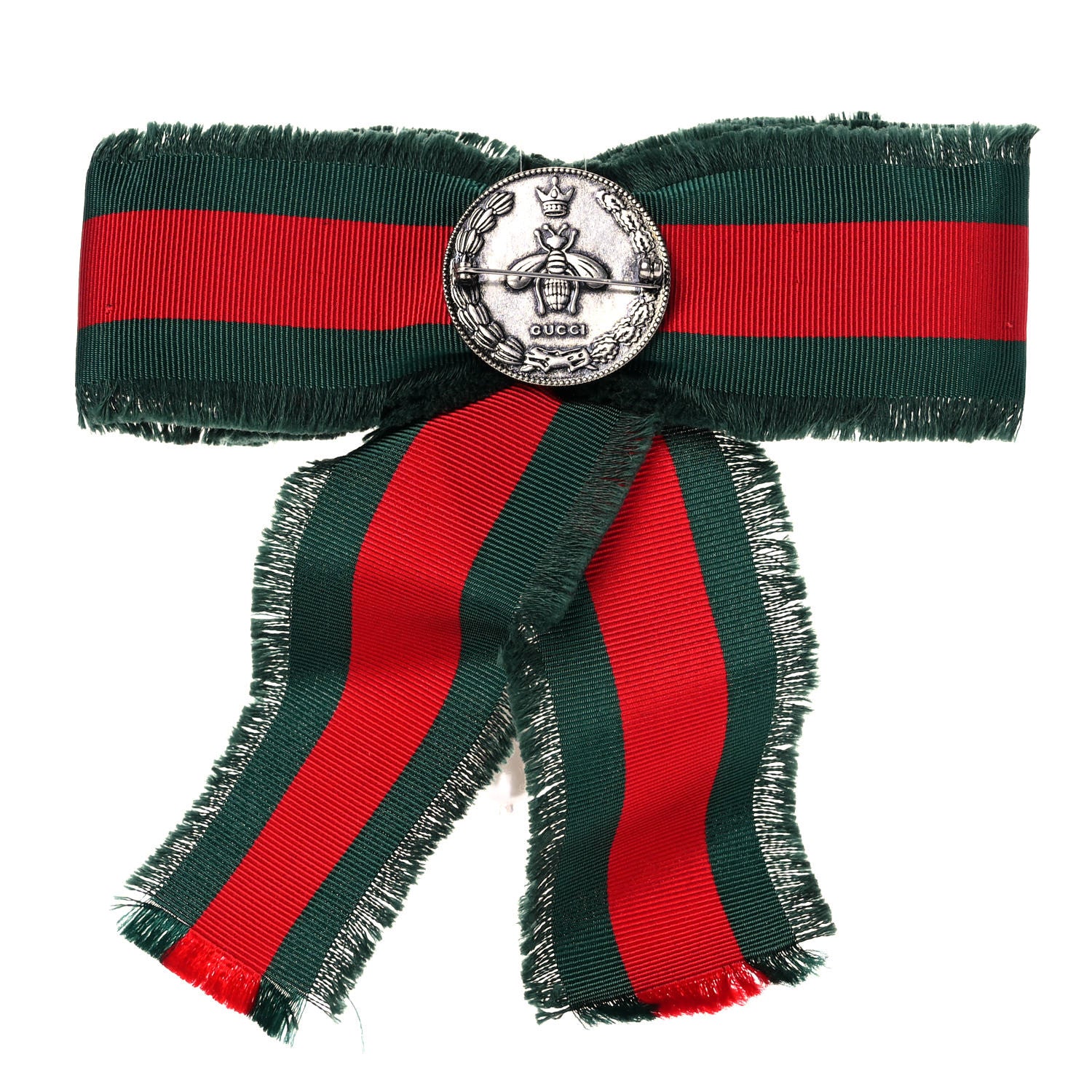 Gucci Ribbon Web Crystal Bow Brooch Red Green 3 of 7