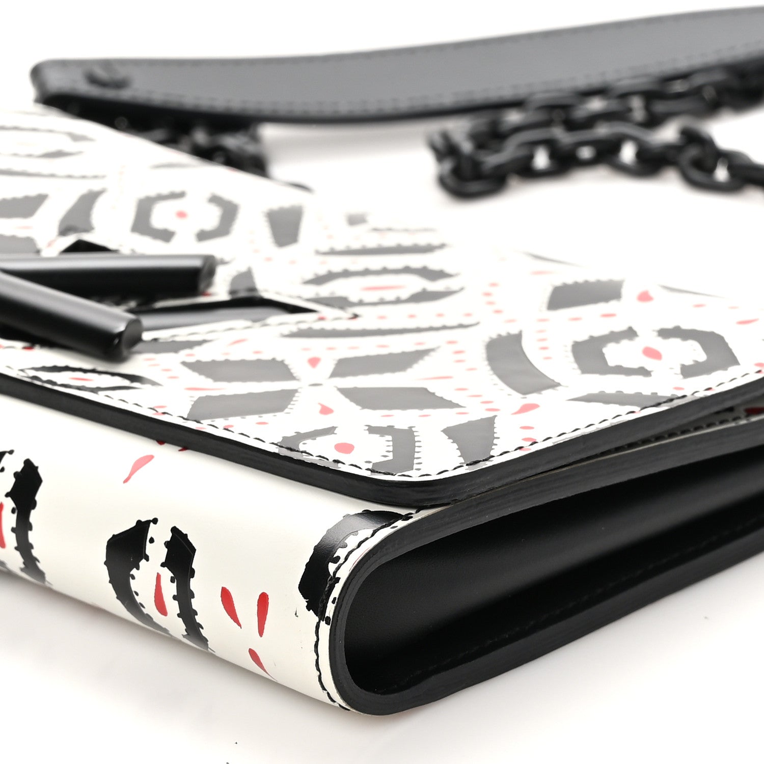 Louis Vuitton Calfskin Graphic Print Twist Chain Wallet White Black White Black 9 of 9