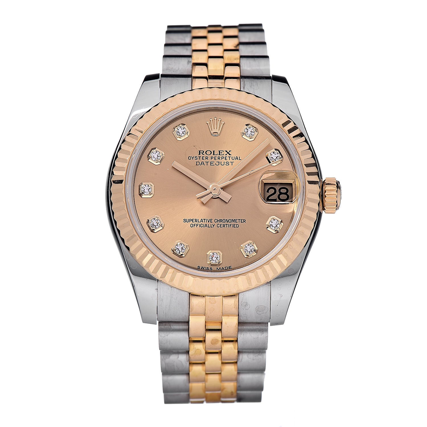 Rolex Stainless Steel 18K Yellow Gold Diamond 31mm Oyster Perpetual Datejust Watch Champagne 178273 1 of 10
