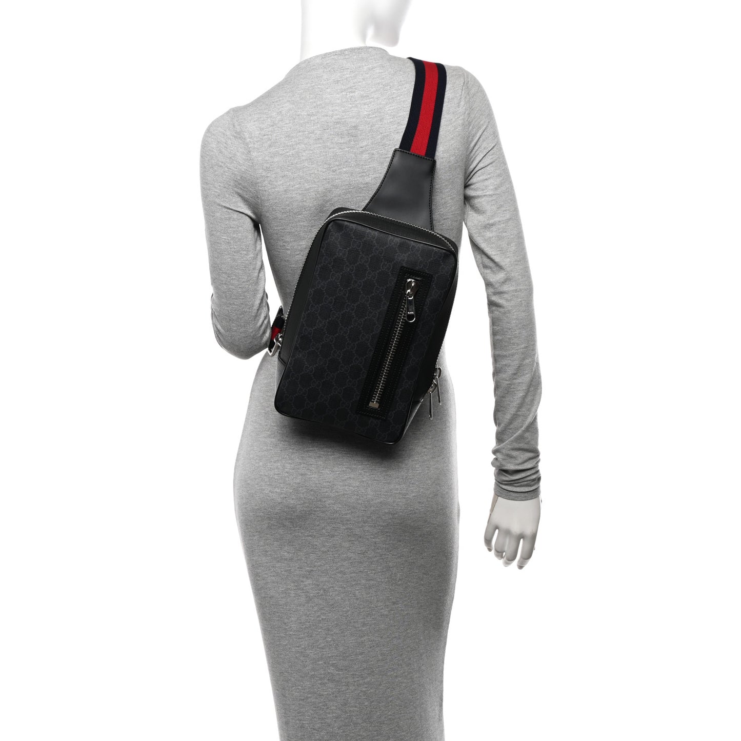 GG Supreme Monogram Web Belt Bag Black Grey