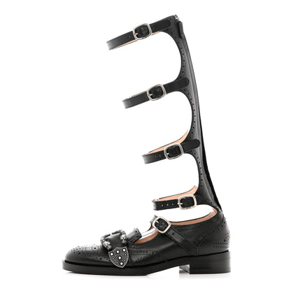 Gucci Calfskin Queercore Brogue Knee High Boots 37 Black 1 of 12