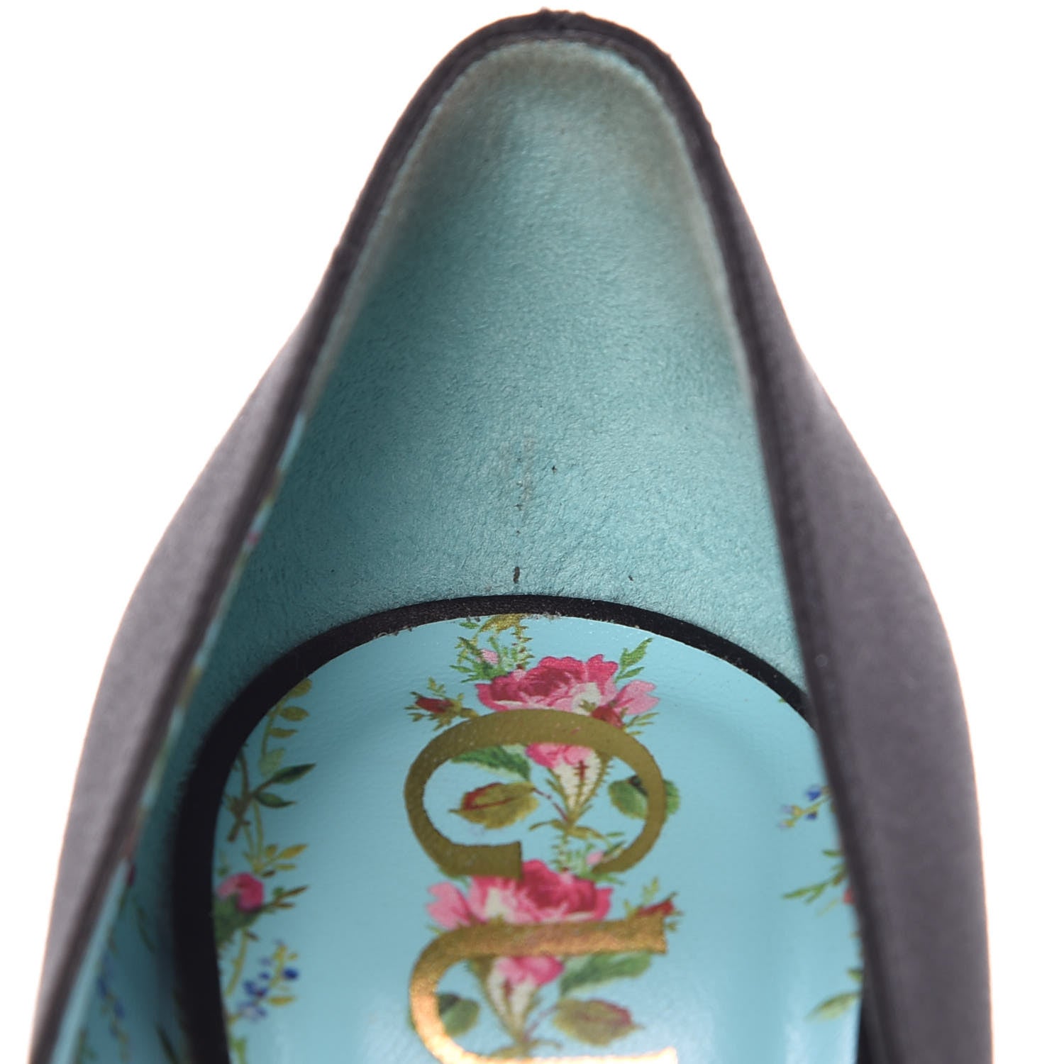 Gucci Silk Satin Pearl Studded Luna Bow Pumps 39 Black Gold Beige 9 of 12