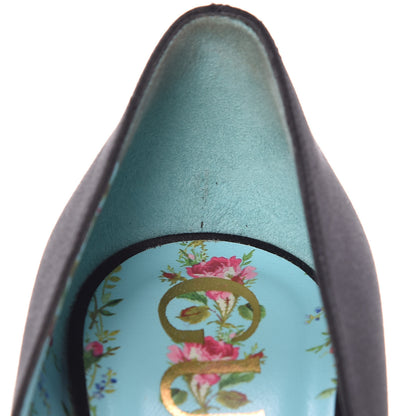 Gucci Silk Satin Pearl Studded Luna Bow Pumps 39 Black Gold Beige 9 of 12