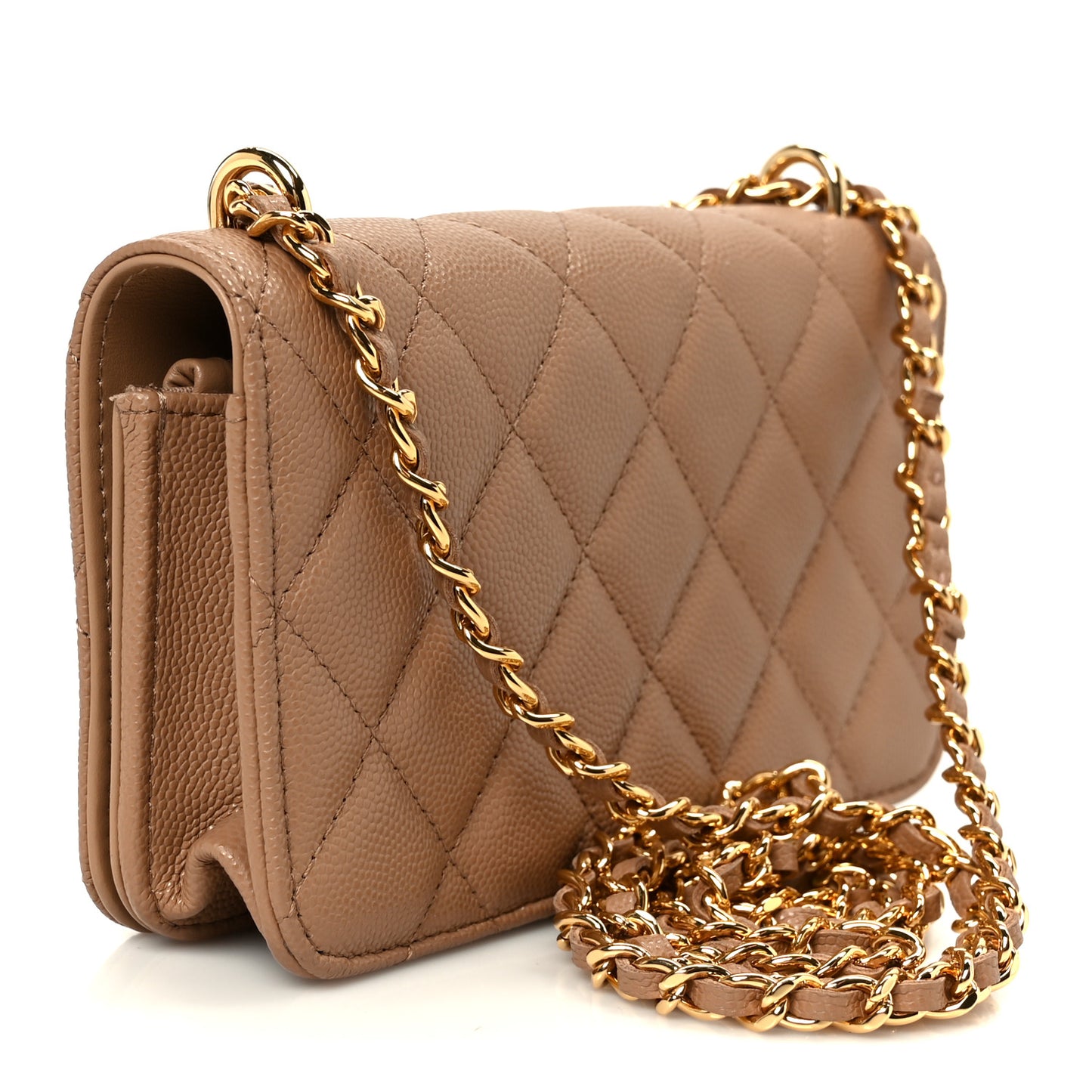 Caviar Quilted Pocket Twins Wallet On Chain WOC Beige