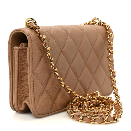 Chanel Caviar Quilted Pocket Twins Wallet On Chain WOC Beige 3 of 11